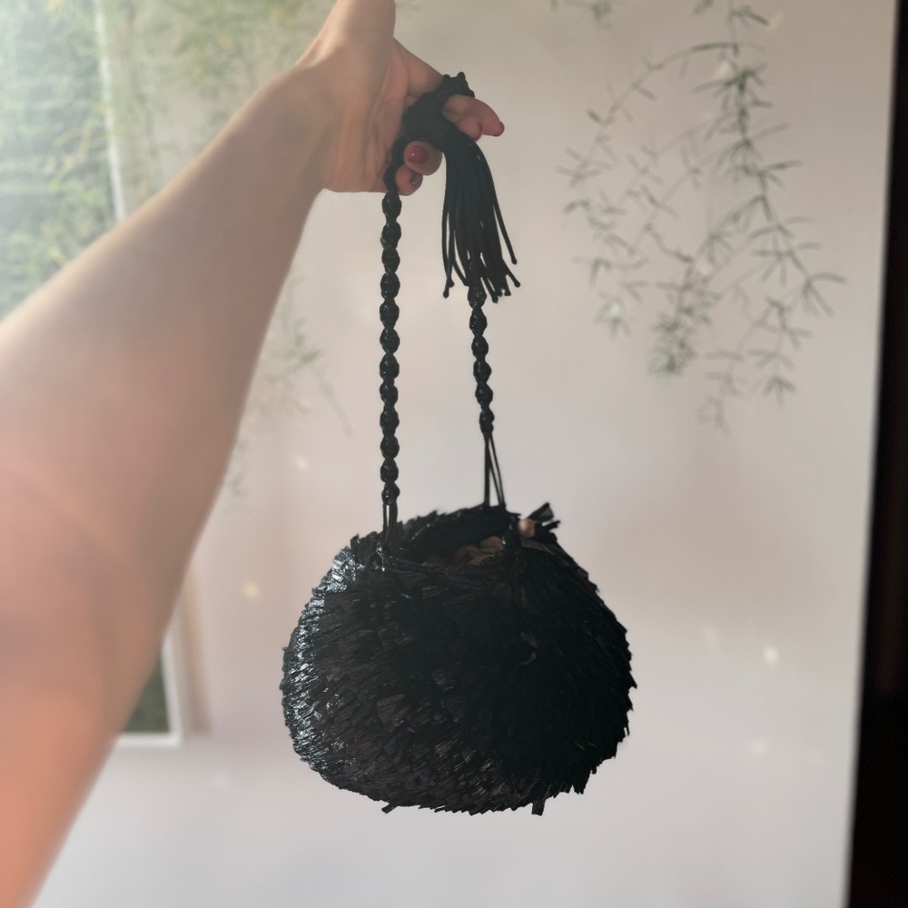 CAROLINA SANTO DOMINGO NWT Uni Raffia Ocean Black Purse